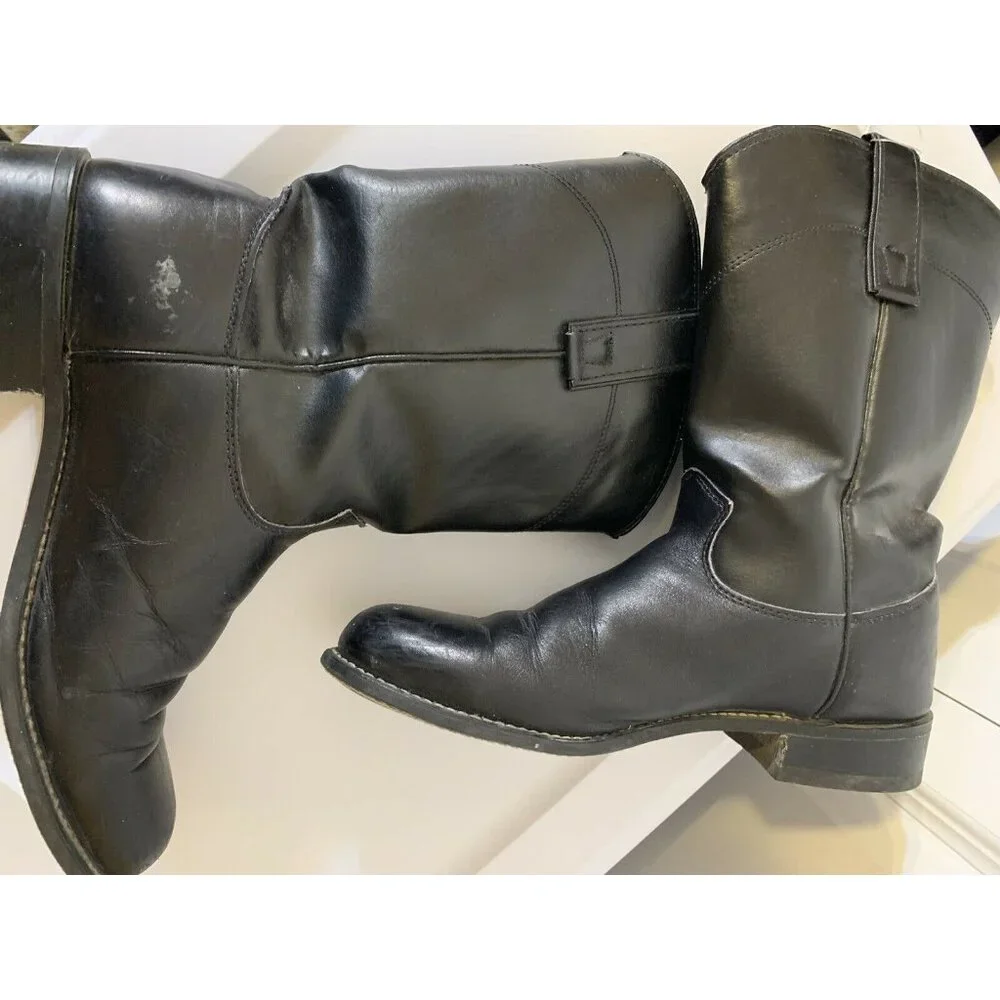 Texas 4400 Mens Sz 8 M Black Leather‎ Cowboy Boots